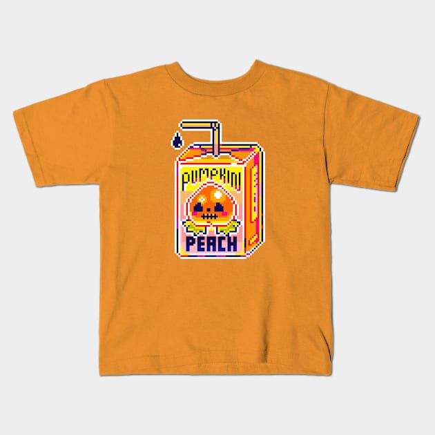 pixel pumpkin peach juice Kids T-Shirt by pixelins